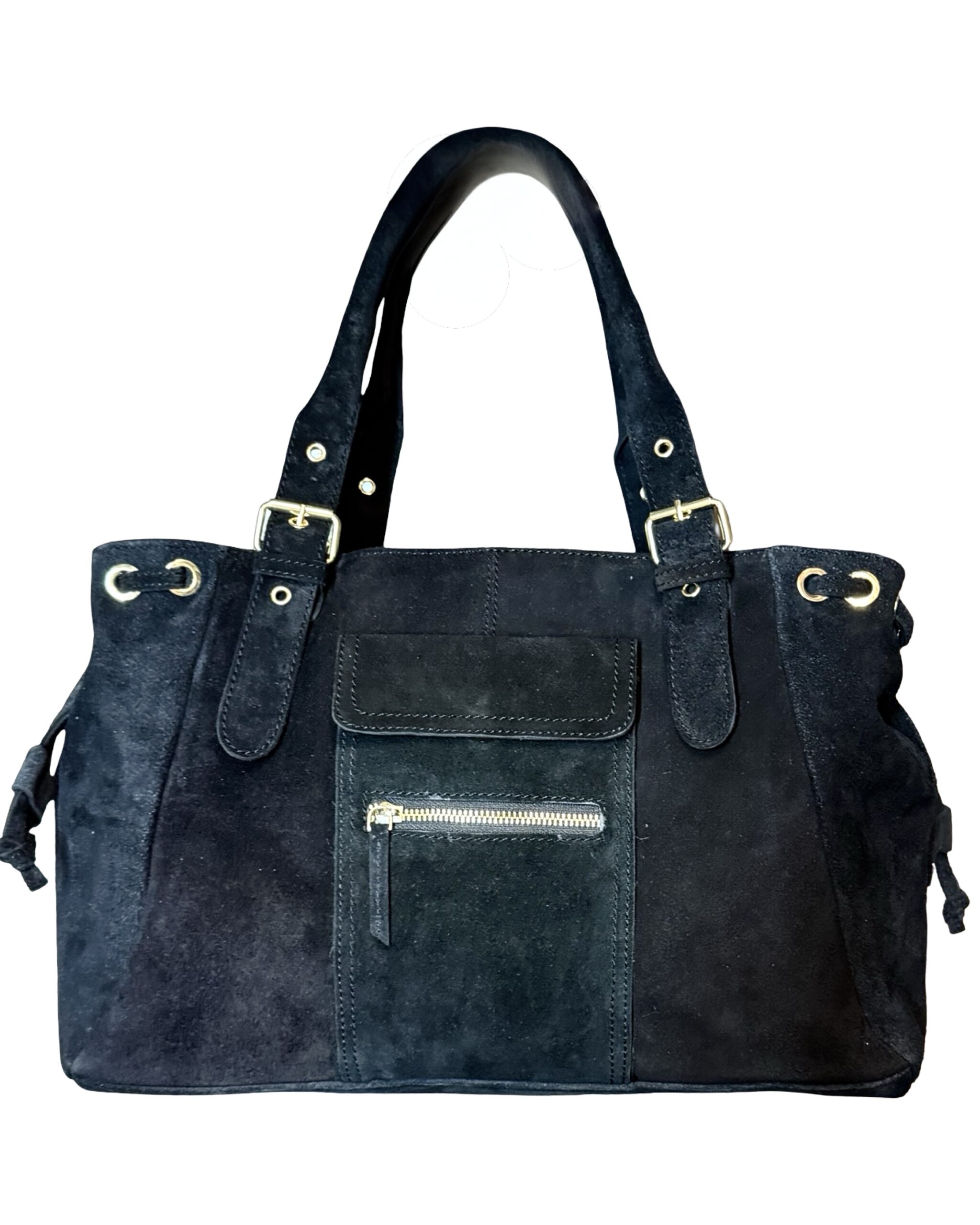 Sac de cours cuir daim noir tendance avec anses réglables
