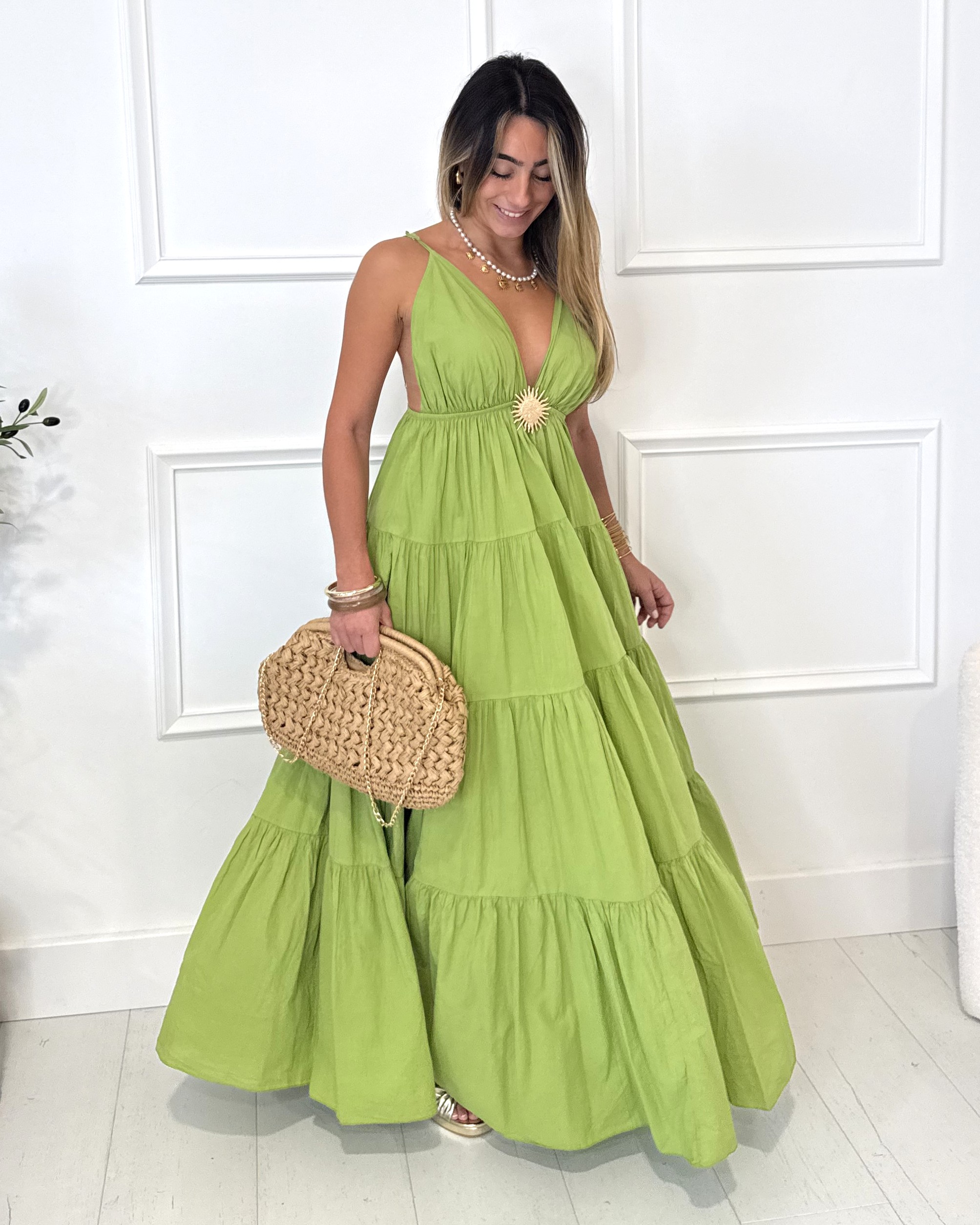Robe bijou longue verte femme