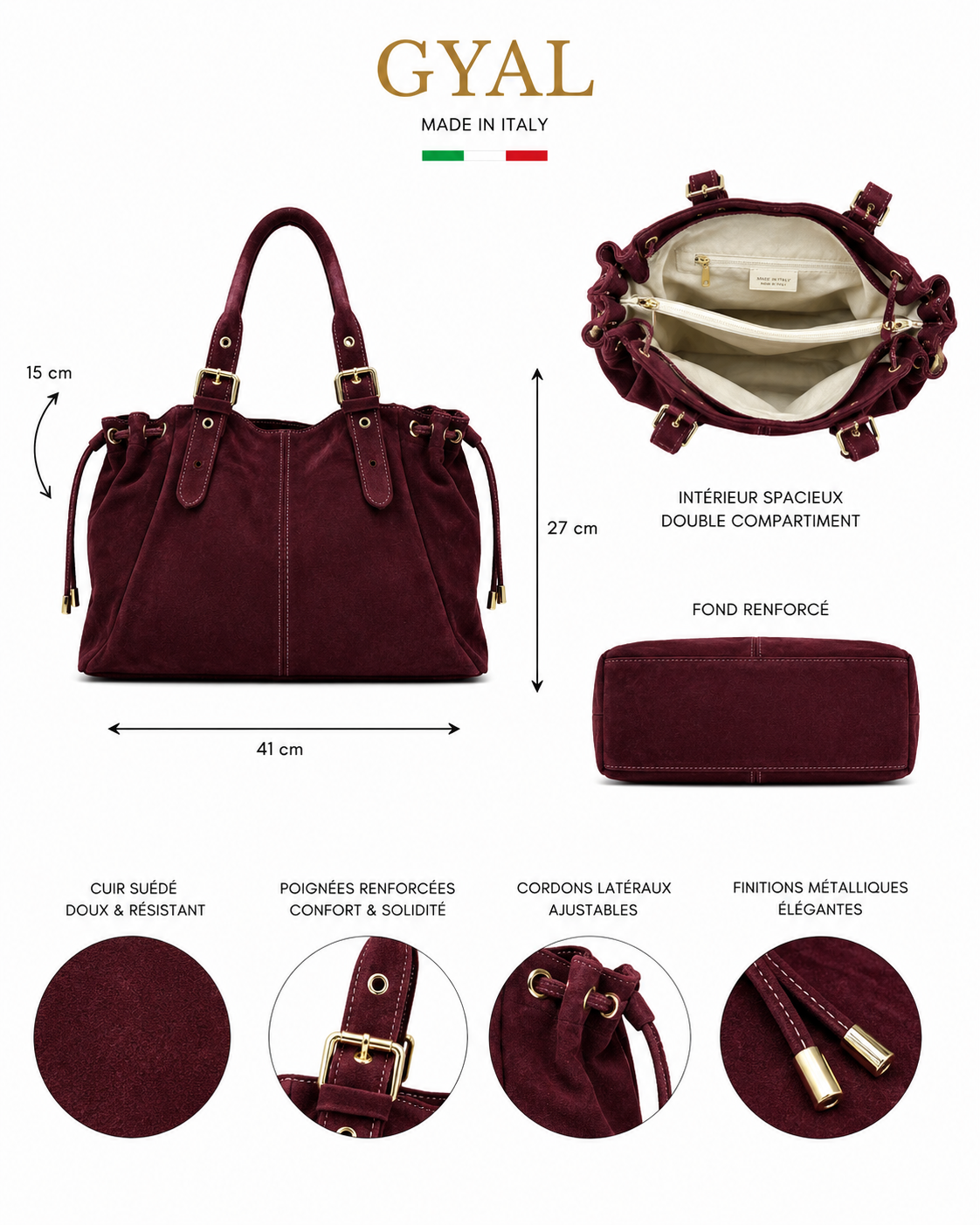 sac en cuir bordeaux femme