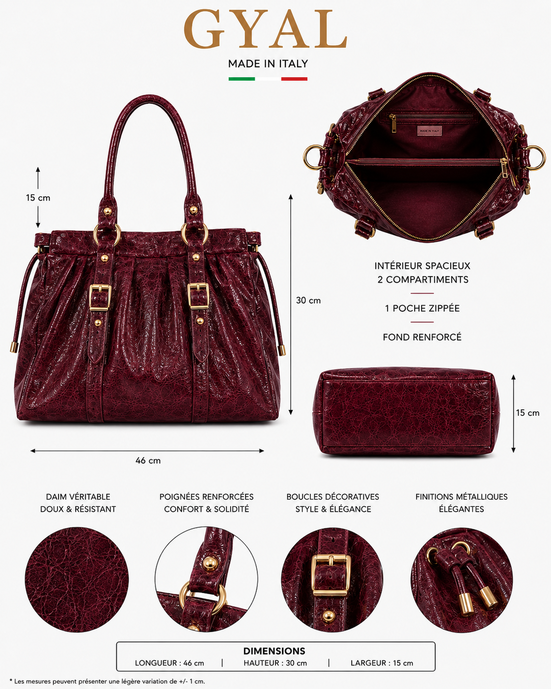 dimensions sac bordeaux