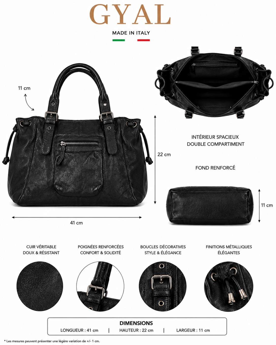 dimensions sac en cuir femme