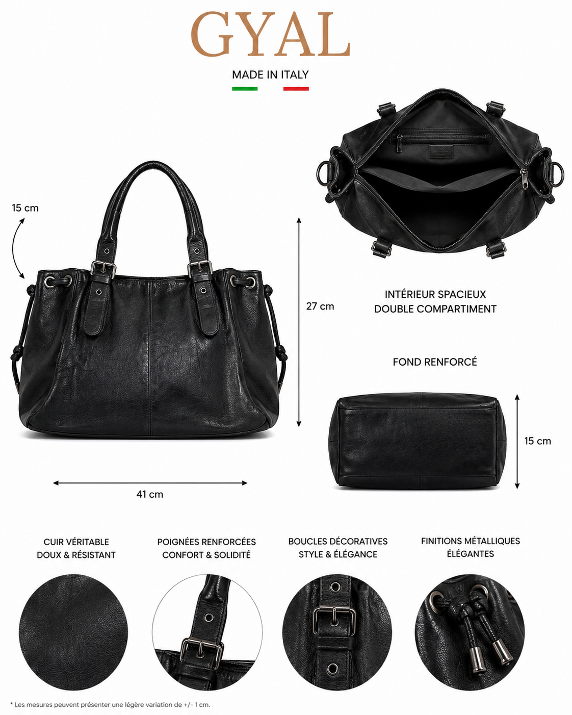 dimensions sac en cuir