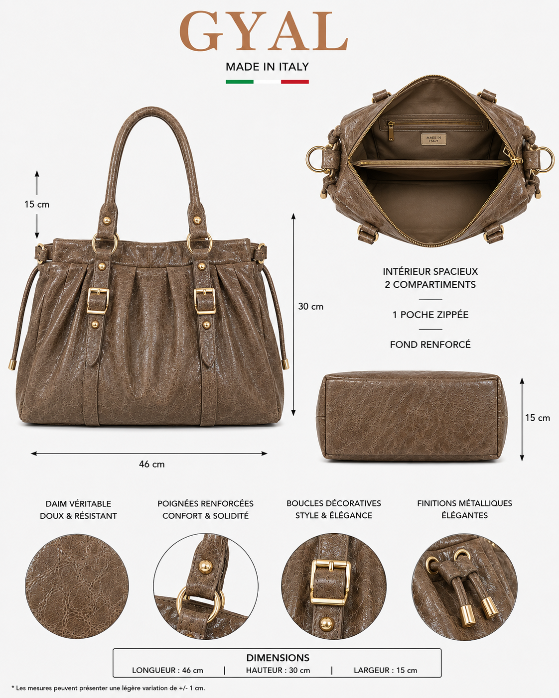 dimensions sac en cuir irisé