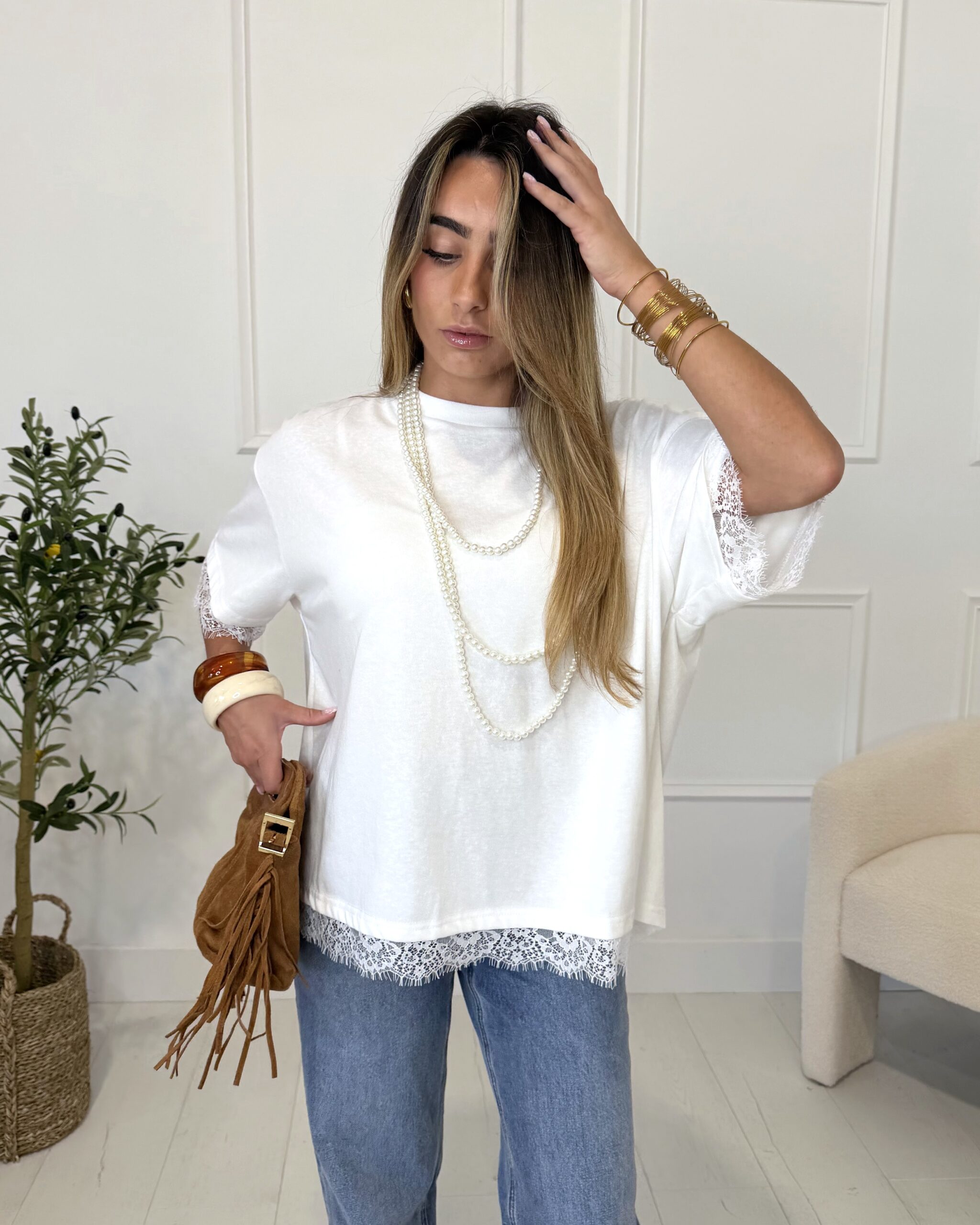 T-shirt dentelle blanc