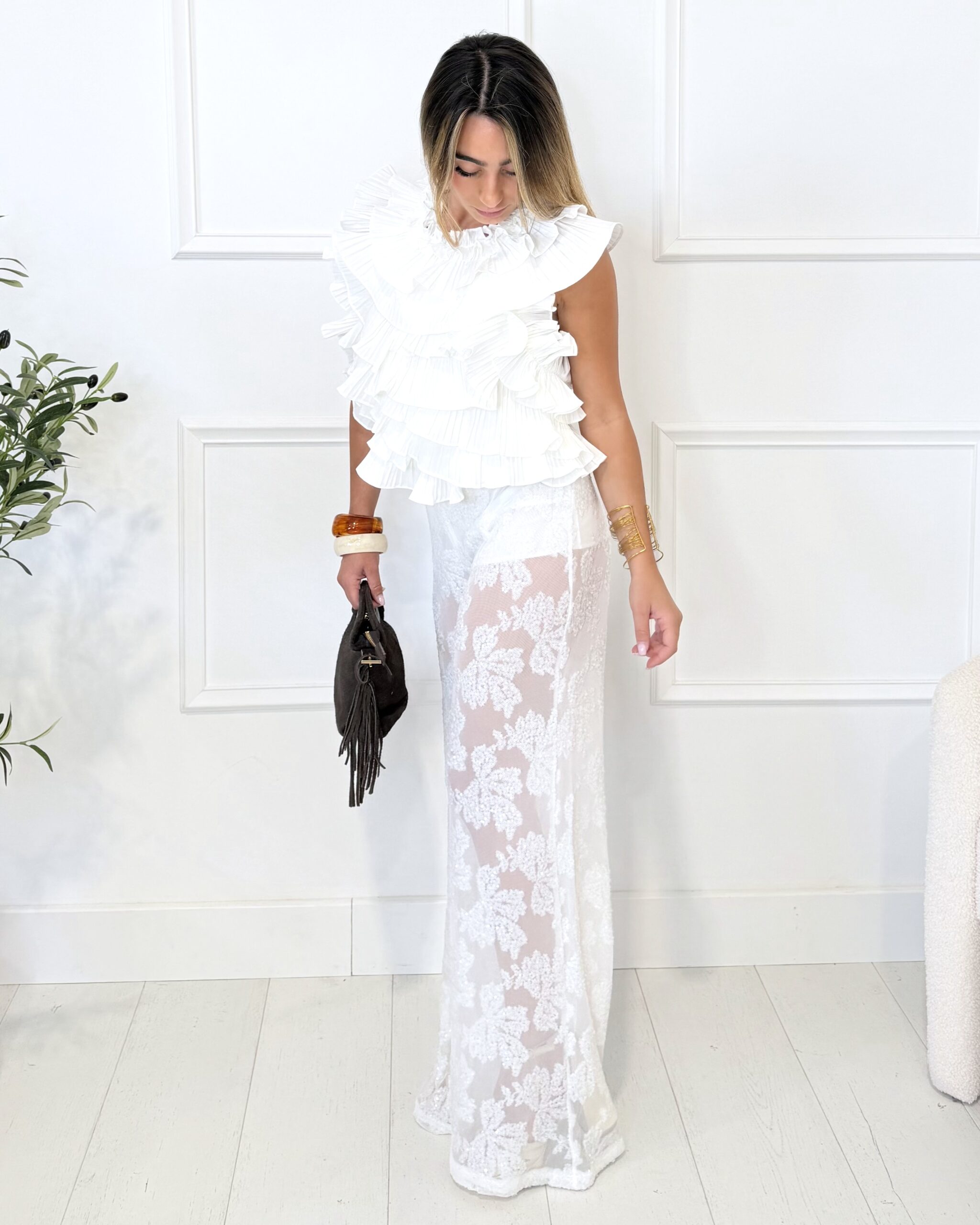 pantalon dentelle blanc