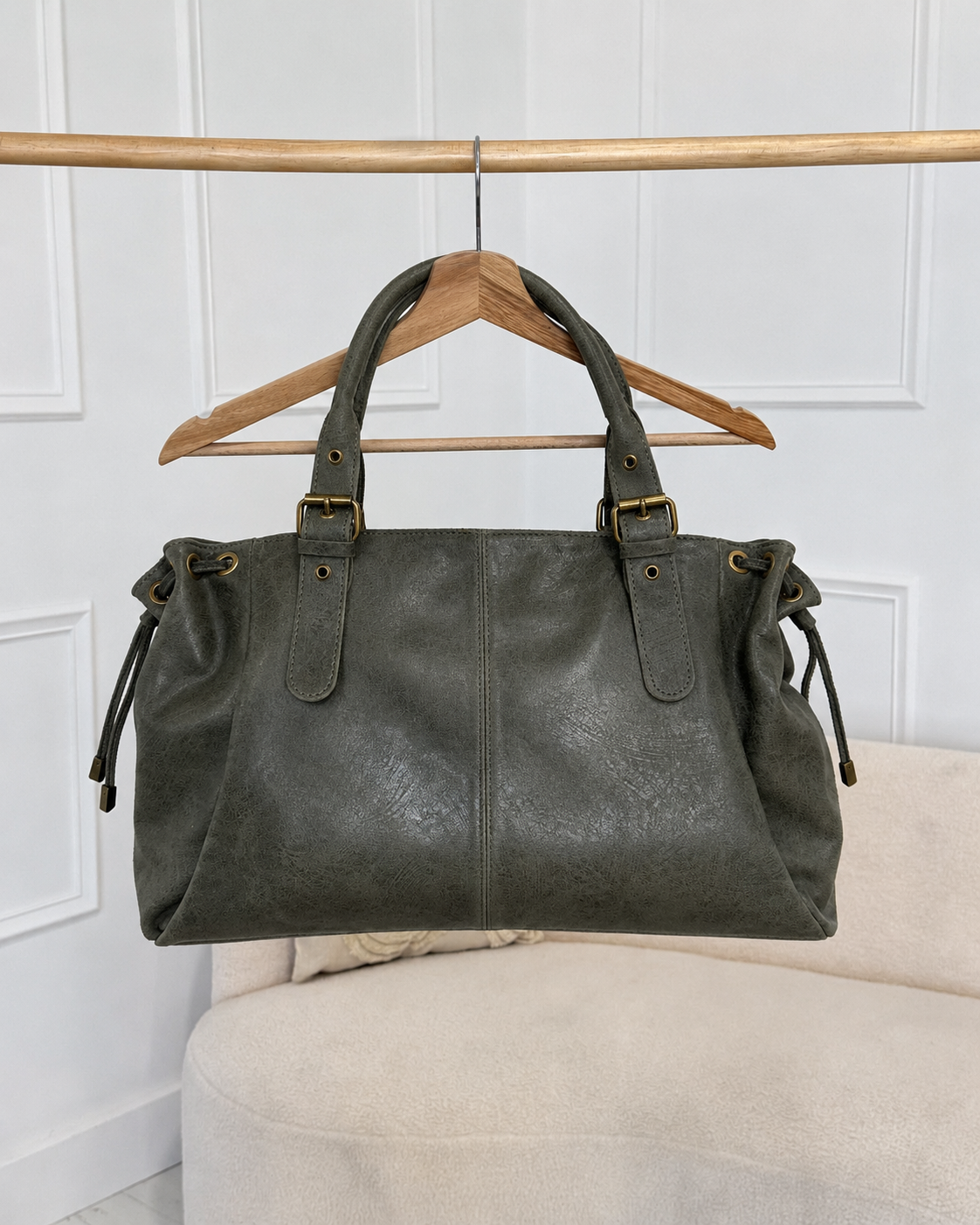 sac en cuir kaki