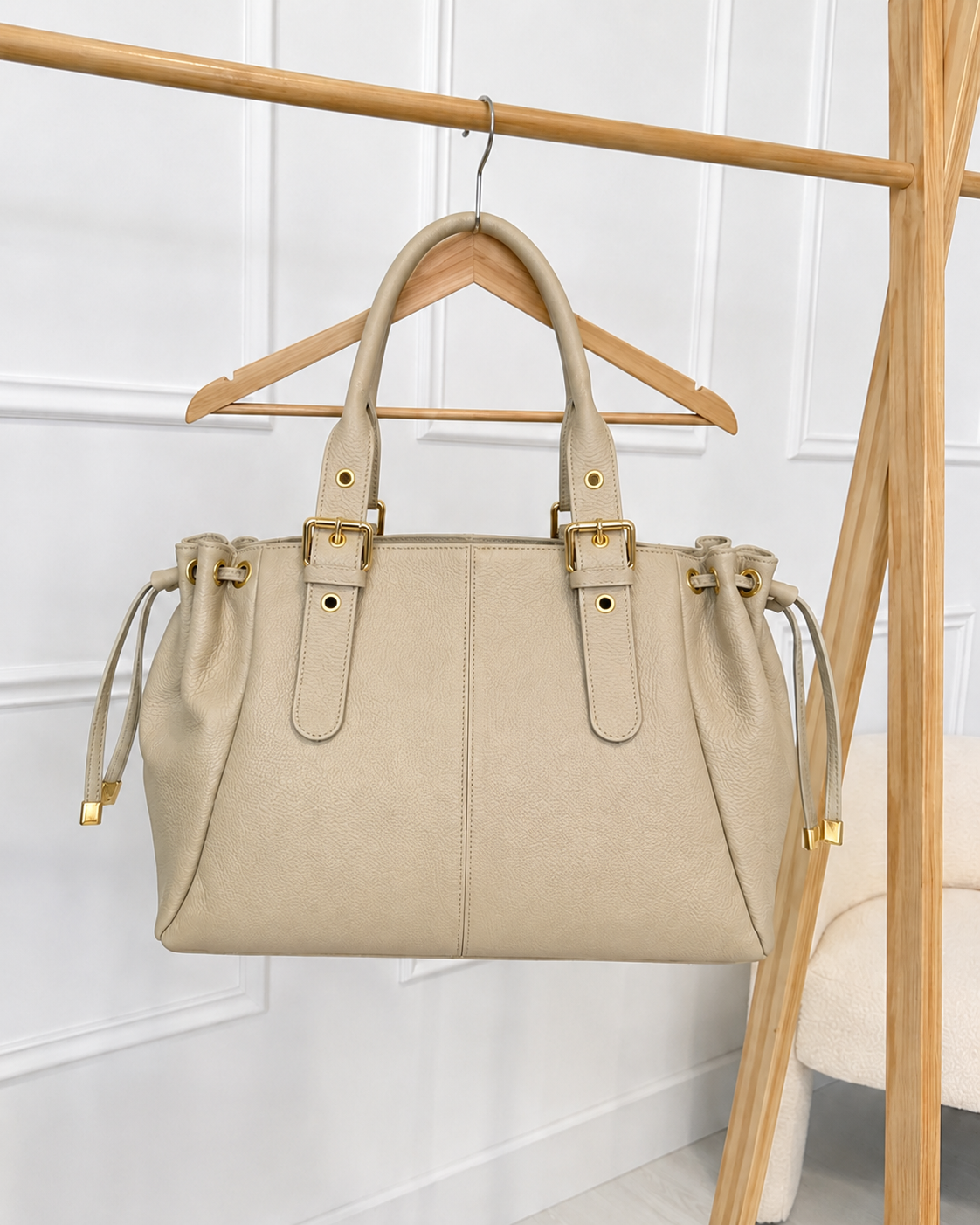 Sac à main VAIA cuir grainé beige XL