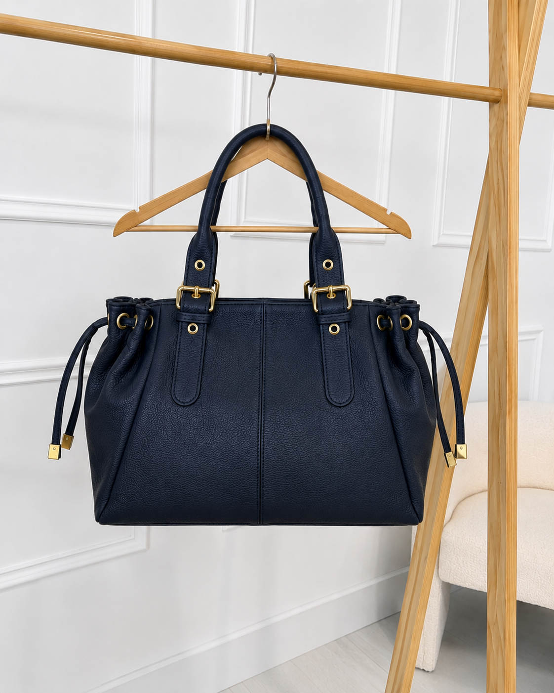 Sac à main VAIA cuir grainé bleu marine XL
