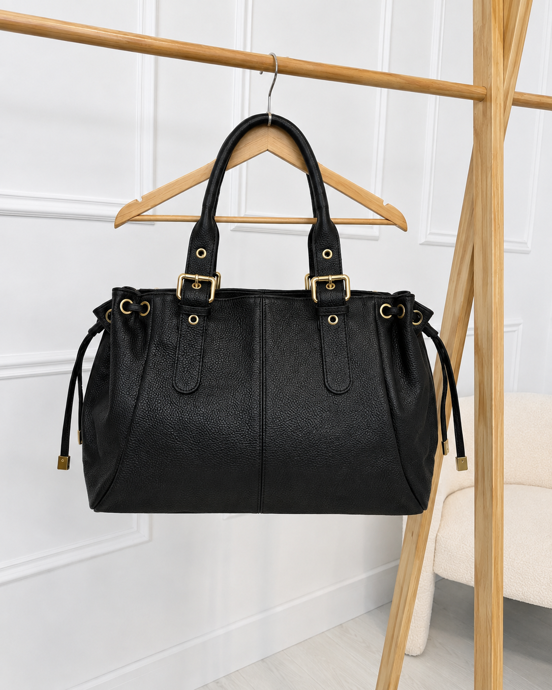 Sac à main VAIA cuir grainé noir XL